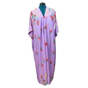 Anthony Richards VTG Purple Floral Kaftan Mumu Maxi Dress 1/2 Zip Women's 2X
